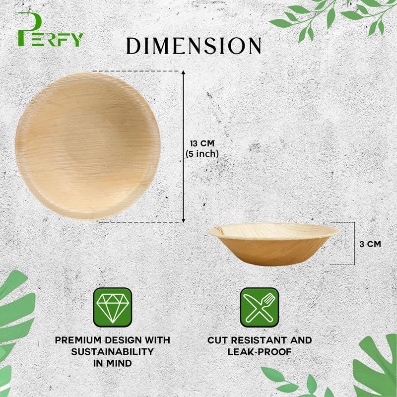 Perfy Areca Palm Leaf Bowls 200ml (5 Inch) | Eco Friendly, Biodegradable, Use and Throw Small Dona |Disposable| for Serving Pasta, Soup & Snacks | Birthday, Wedding & Party (Pack of 25) - Image 3