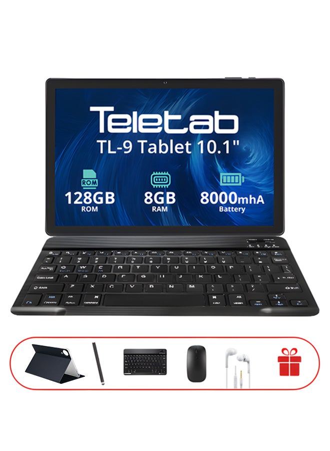 تيلي تاب تابلت TL-9 بحجم 10.1 بوصة وذاكرة RAM سعة 8GB وذاكرة داخلية سعة 128GB مع واي فاي باللون الأسود مع غلاف جلدي أسود | لوحة مفاتيح لاسلكية | ماوس | قلم | سماعات أذن | شاحن Type-C - Image 2