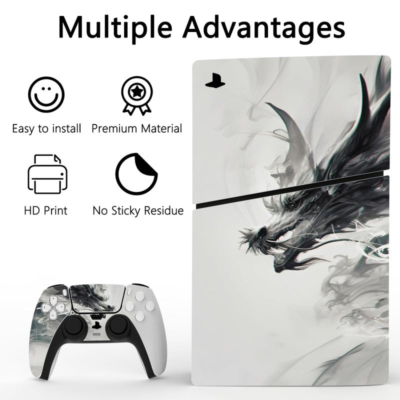 PlayVital Full Set Skin Sticker for ps5 Slim Console Disc Edition (The New Smaller Design), Vinyl Skin Decal Cover for ps5 Controller & Headset & Charging Station - Ink Spirit Dragon - Image 2