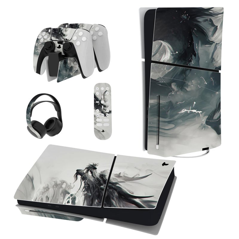 PlayVital Full Set Skin Sticker for ps5 Slim Console Disc Edition (The New Smaller Design), Vinyl Skin Decal Cover for ps5 Controller & Headset & Charging Station - Ink Spirit Dragon - Image 1