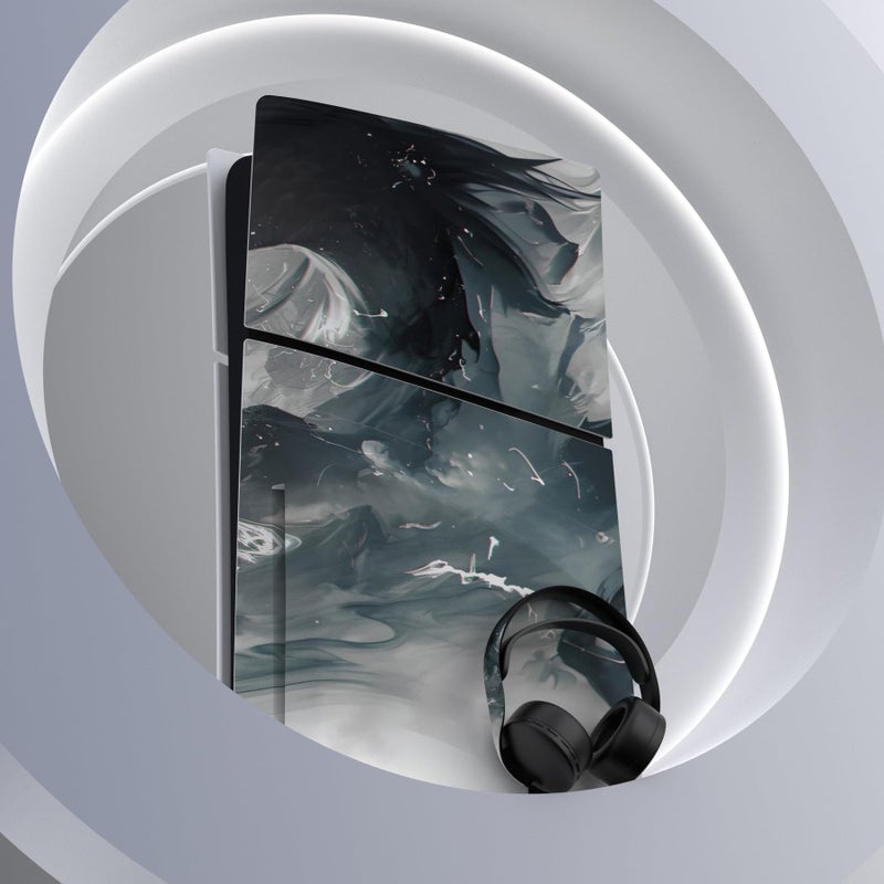 PlayVital Full Set Skin Sticker for ps5 Slim Console Disc Edition (The New Smaller Design), Vinyl Skin Decal Cover for ps5 Controller & Headset & Charging Station - Ink Spirit Dragon - Image 5