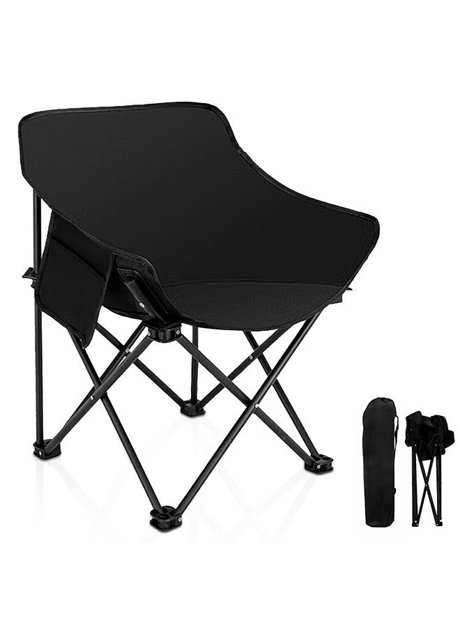 Tersely Heavy Duty Folding Camping Chairs with Side Pockets, Lightweight and Portable, Supports up to 200Kg for Fishing, Camping, Picnics, BBQs, Beach Outdoor Activities -Black - Image 1