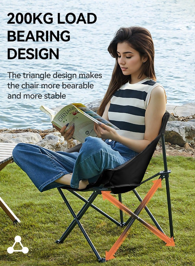 Tersely Heavy Duty Folding Camping Chairs with Side Pockets, Lightweight and Portable, Supports up to 200Kg for Fishing, Camping, Picnics, BBQs, Beach Outdoor Activities -Black - Image 2