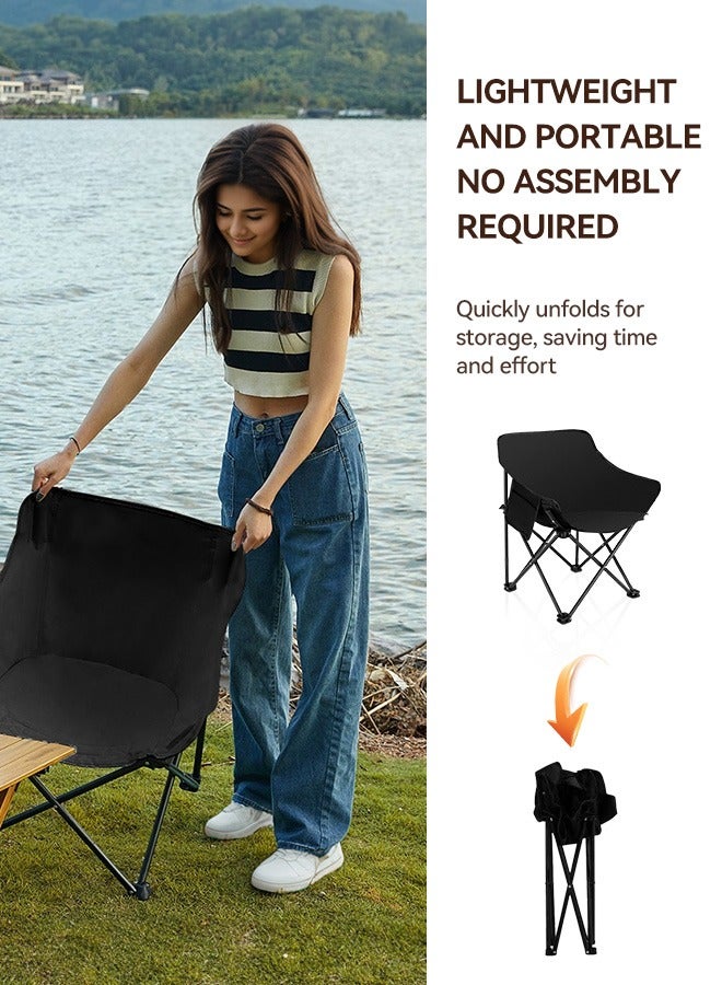 Tersely Heavy Duty Folding Camping Chairs with Side Pockets, Lightweight and Portable, Supports up to 200Kg for Fishing, Camping, Picnics, BBQs, Beach Outdoor Activities -Black - Image 3
