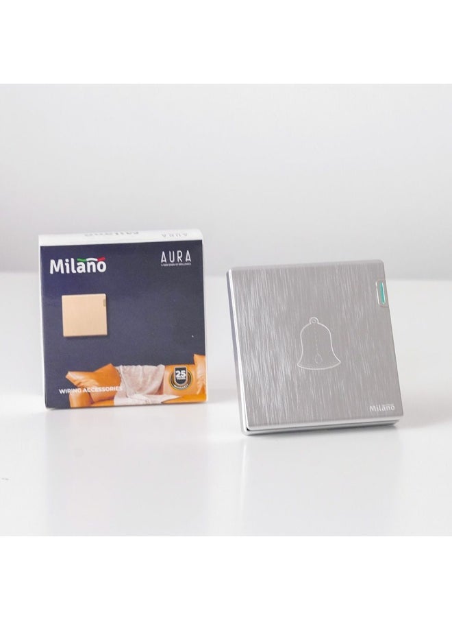 DANUBE HOME Milano Bell Switch Push Button For Doorbell Switch With Bell Symbol Aura Slvr  - Image 3