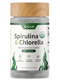 SNAP SUPPLEMENTS Spirulina & Chlorella Alkalizing Greens Complex 100 % Organic Aids Detocification Powerful Antioxidant Superfood Complex - Dietary Supplement - 120 Capsules  - Image 1