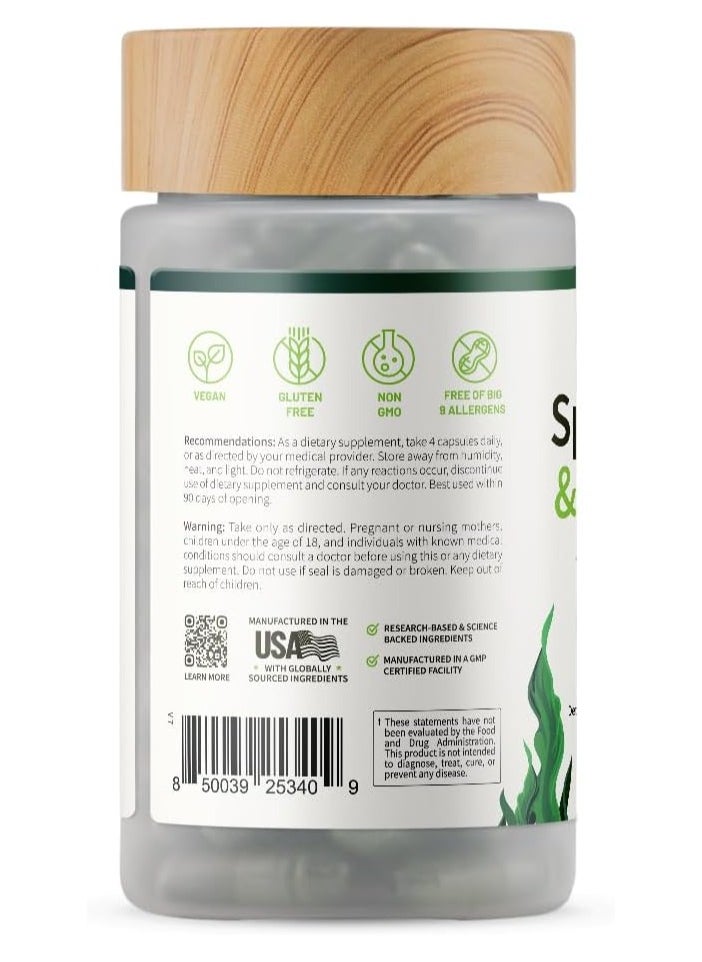 SNAP SUPPLEMENTS - Spirulina & Chlorella Alkalizing Greens Complex 100 % Organic Aids Detocification Powerful Antioxidant Superfood Complex - Dietary Supplement - 120 Capsules - Image 1