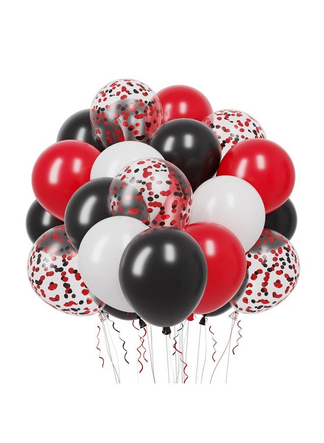RUBFAC 65Pcs 12 Inches Black Red Confetti Balloons Kit Black Red White Party Balloons With Ribbons For Birthday Wedding Baby Shower Graduation Decorations - Image 1