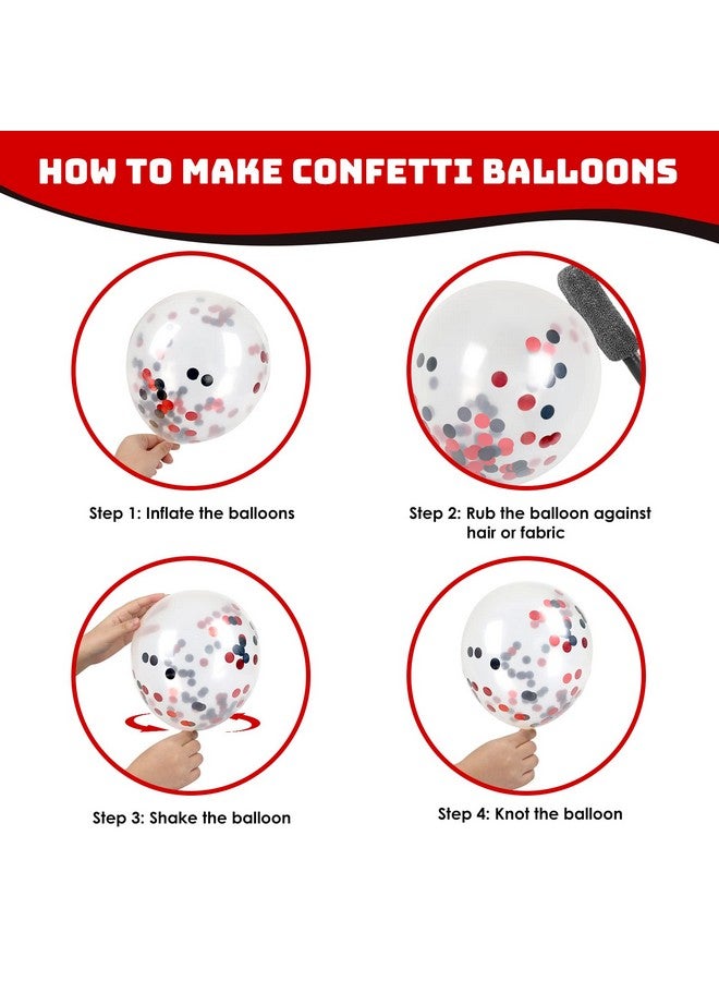 RUBFAC 65Pcs 12 Inches Black Red Confetti Balloons Kit Black Red White Party Balloons With Ribbons For Birthday Wedding Baby Shower Graduation Decorations - Image 5