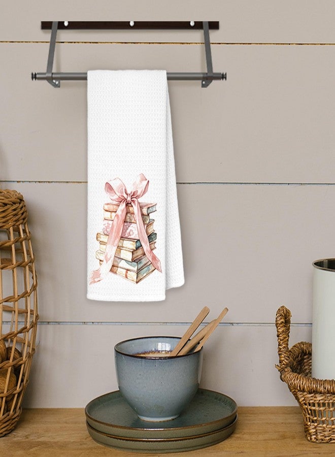 JINYO Coquette Pink Bow Kitchen Towels, Book Lover Hand Towels, Preppy Bookish Gifts for Women, Bookworm Dish Towels, 16x24 Inch - Image 4