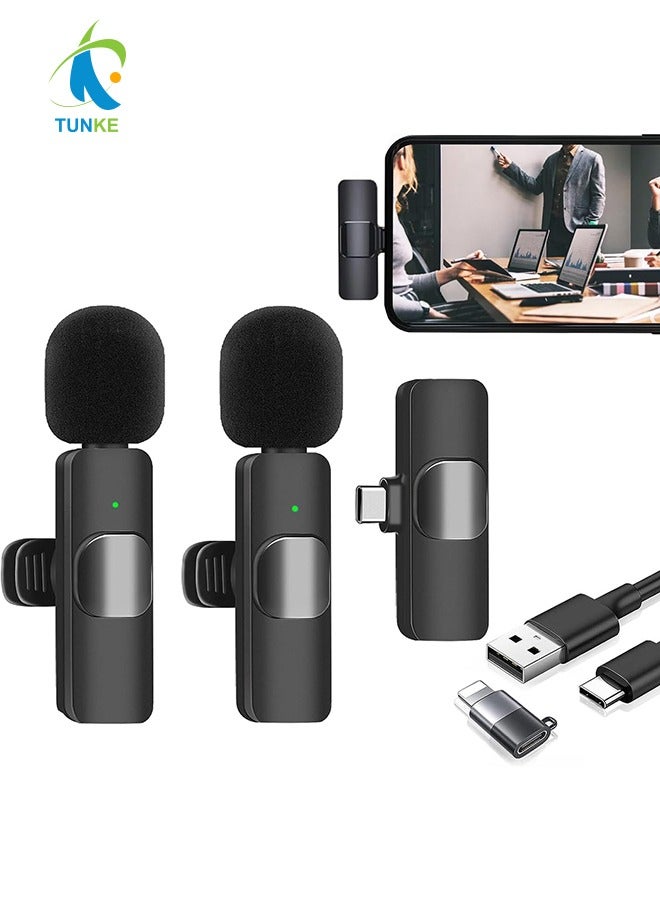 TUNKE Professional Wireless Lavalier and Clip Microphone for Most Mobile Devices and Tablets with Type-C and Lightning Ports  - Image 1