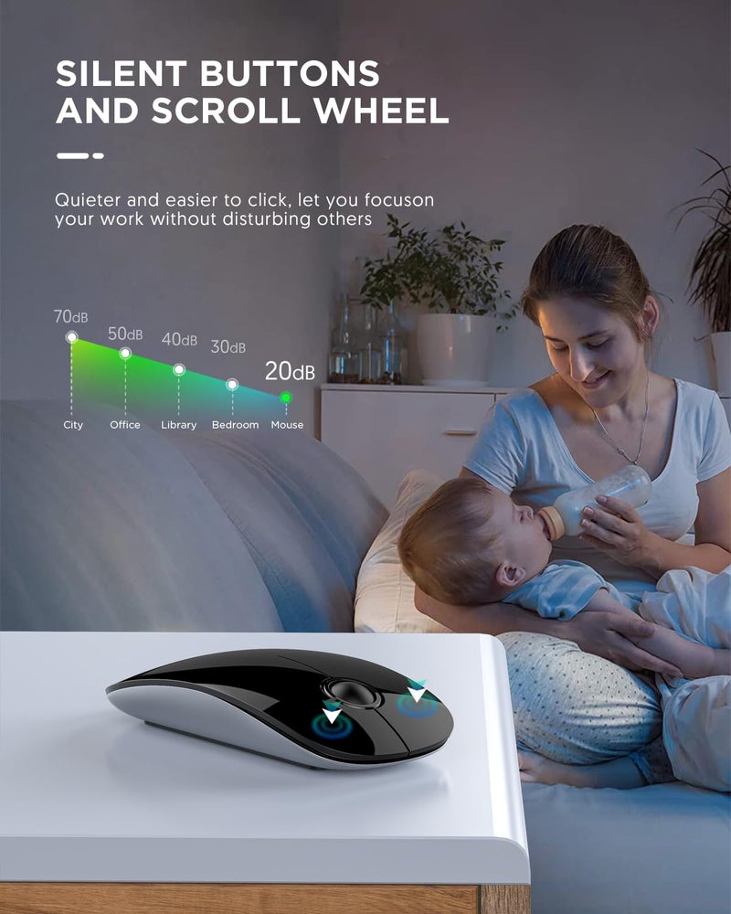 RAPIQUE Bluetooth Wireless Mouse - (BT5.1+USB) Slim Dual Mode Computer Mice with Quiet Click, Low Power, and 1600 DPI, Portable Mouse for MacBook, Laptop, iPad Pro/Air, Surface Pro (Black) - Image 3