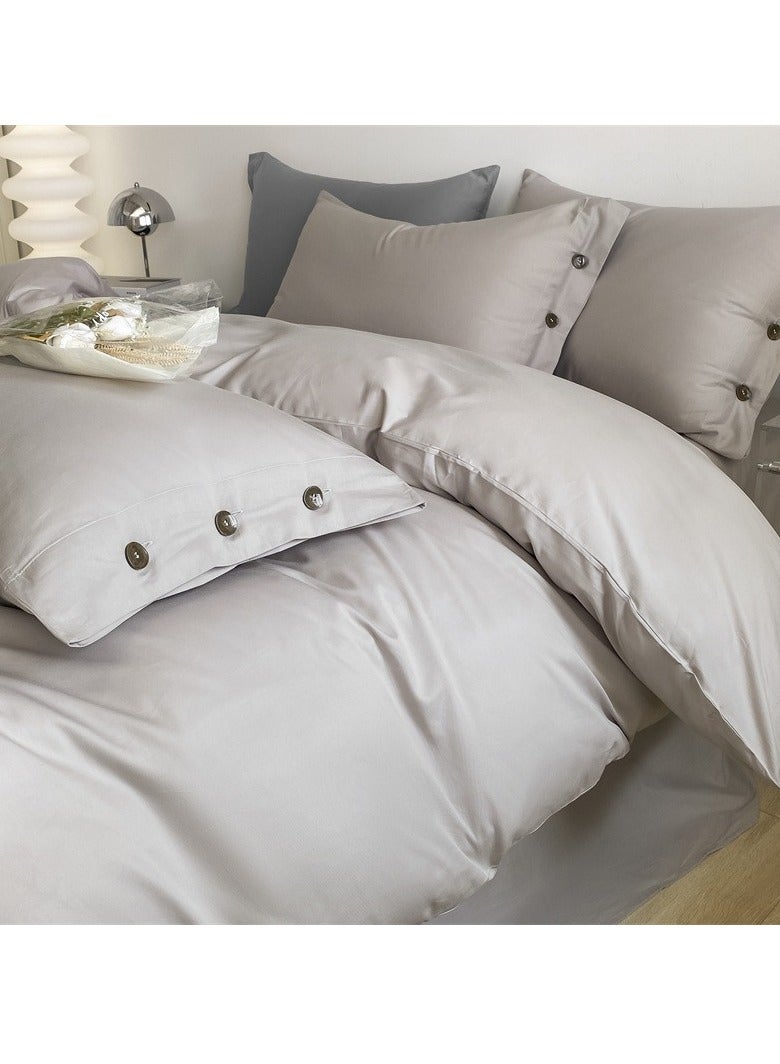 AROAQ Bed Cover Set, Soft Luxurious Pure Bedsheet Set, Long-staple Cotton Simple Solid Color Bed Sheet Quilt Cover Bedding Twill Cotton Set, ( mountain gray, 1.8m fitted sheet set of four) - Image 1