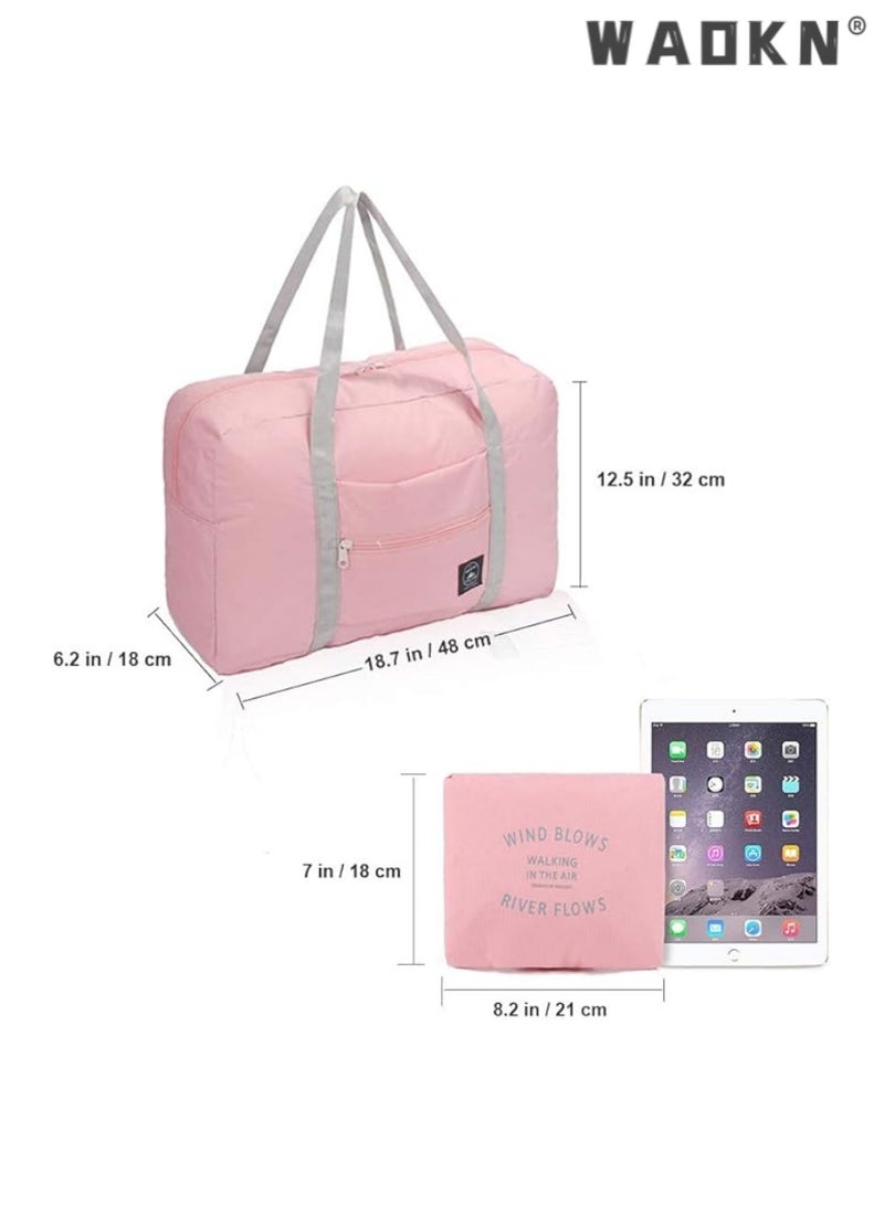 WAOKN (2 Pack) Foldable Travel Duffel Bag, Waterproof Carry On Luggage Bag, Lightweight Travel Luggage Bag for Sports, Gym, Vacation (Light blue & Light pink) - Image 3