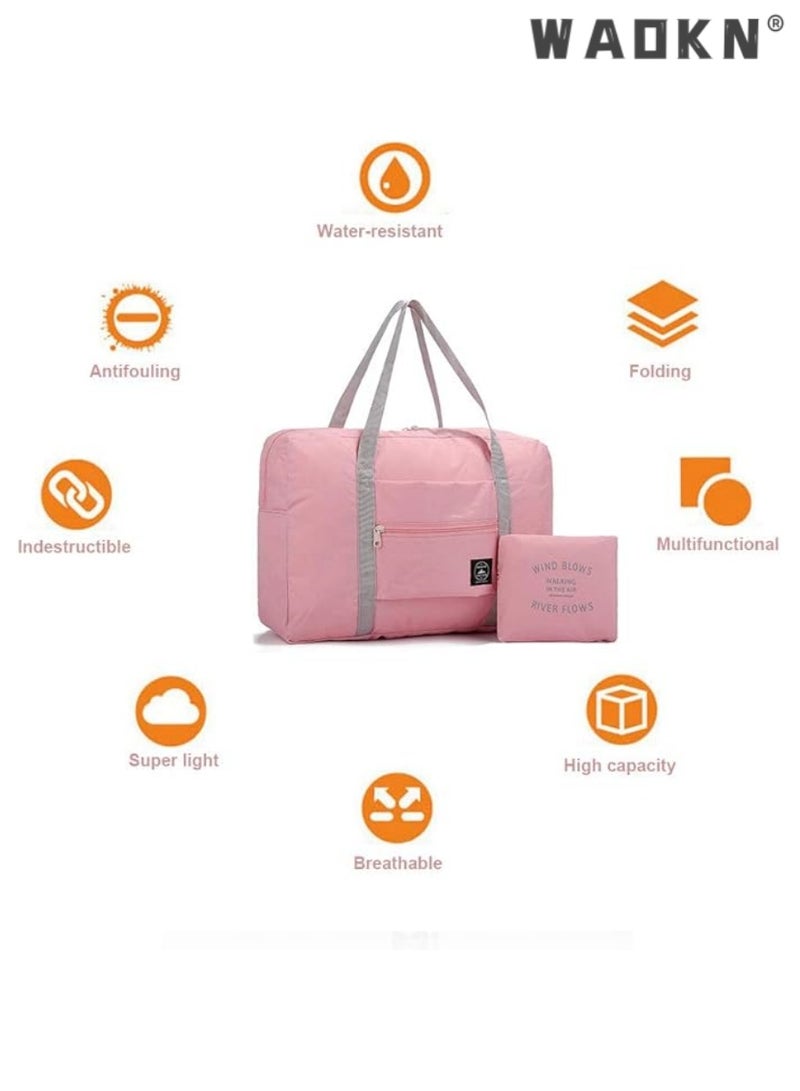 WAOKN (2 Pack) Foldable Travel Duffel Bag, Waterproof Carry On Luggage Bag, Lightweight Travel Luggage Bag for Sports, Gym, Vacation (Light blue & Light pink) - Image 4