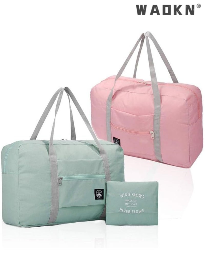 WAOKN (2 Pack) Foldable Travel Duffel Bag, Waterproof Carry On Luggage Bag, Lightweight Travel Luggage Bag for Sports, Gym, Vacation (Light blue & Light pink) - Image 1
