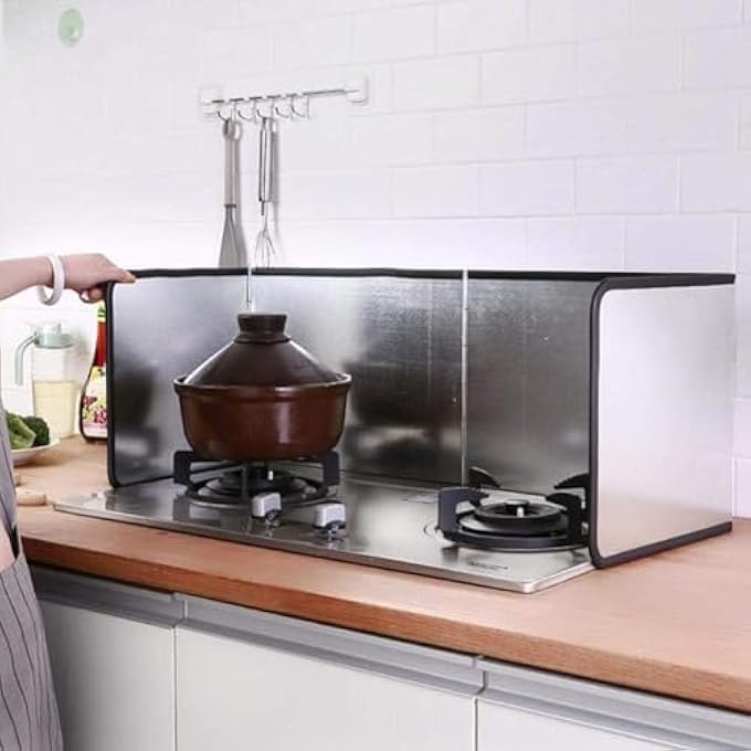 Azonee Stove Splatter Guard Anti Splatter Shield Guard Portable Folding Cooker Side Fat Oil Splash Guard Splash Back Splatter Screen For Frying Pan Wall Hob Grease Cooking Kitchen - Image 5