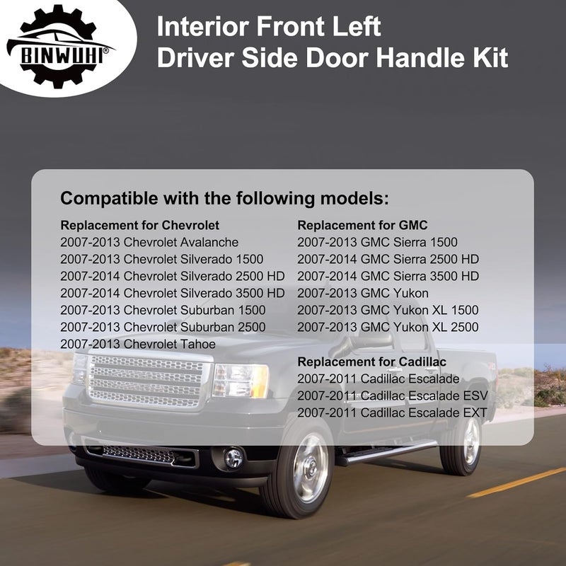 BINWUHI Interior Door Handle Kit for 2007-2014 Chevy and GMC Models - Front Left Driver Side - Image 3