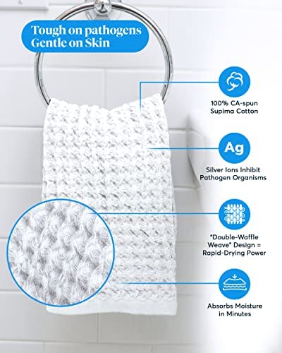 SUTERA SUTERA - Waffle Hand Towel for Bathroom  Luxury Bath Towels Infused with Silver Ions  Ultra Soft Absorbent Quick Drying Design Shower Towels  Lightweight Californian Pima Cotton Fiber - White - Image 5