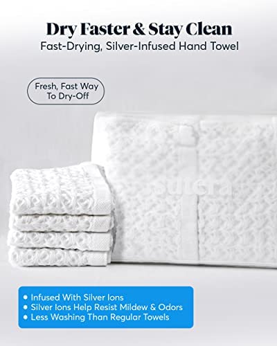 SUTERA SUTERA - Waffle Hand Towel for Bathroom  Luxury Bath Towels Infused with Silver Ions  Ultra Soft Absorbent Quick Drying Design Shower Towels  Lightweight Californian Pima Cotton Fiber - White - Image 4