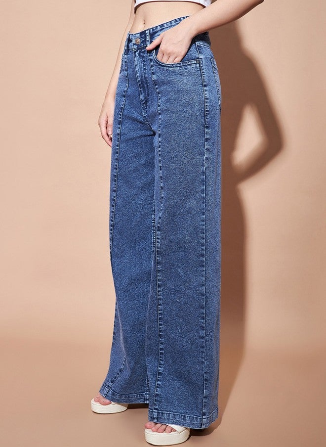 SASSAFRAS High-Rise Light Blue Straight Fit Jeans for Women - Image 2