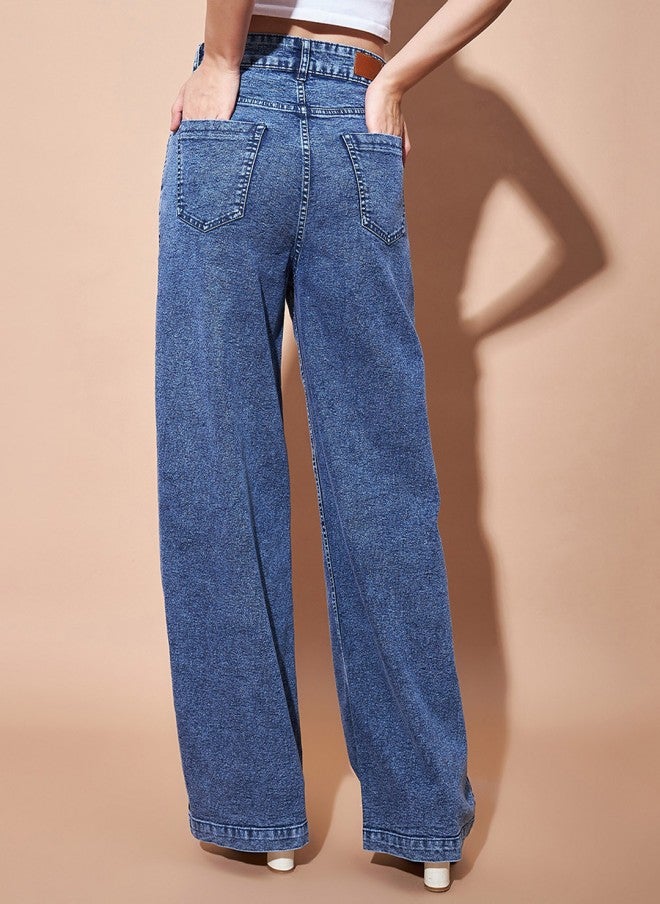 SASSAFRAS High-Rise Light Blue Straight Fit Jeans for Women - Image 3