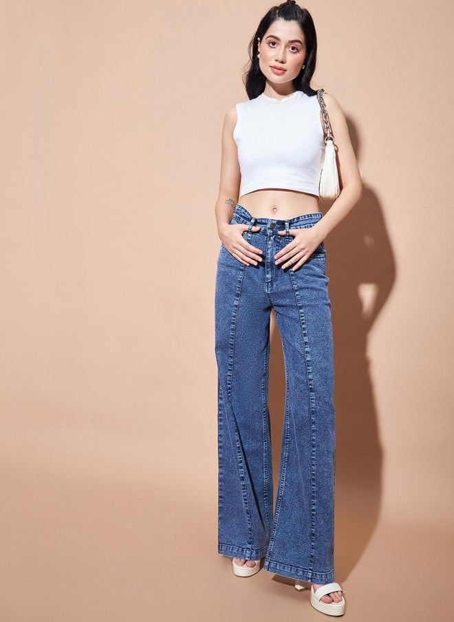 SASSAFRAS High-Rise Light Blue Straight Fit Jeans for Women - Image 4