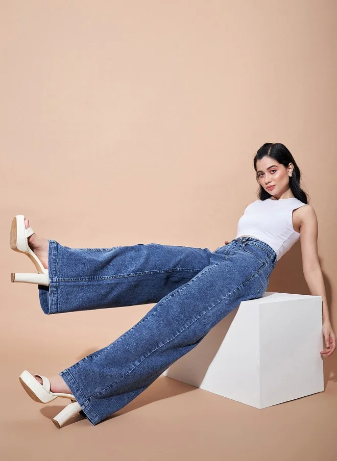 ساسافراس High-Rise Light Blue Straight Fit Jeans for Women