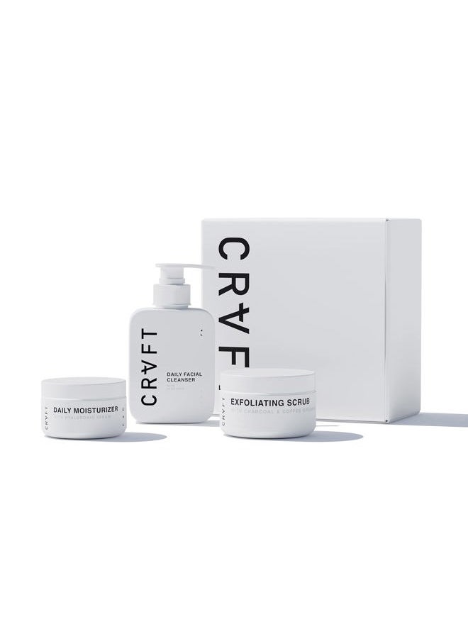 Hair Craft Co. - CRVFT Men's Facial Care Kit | Aloe Vera Face Wash 3oz | Hyaluronic Moisturizer 1oz | Charcoal Exfoliating Scrub 1.7oz | 3 Piece Complete Daily Skin Care System | Look + Feel Your Best [Scented] - Image 1