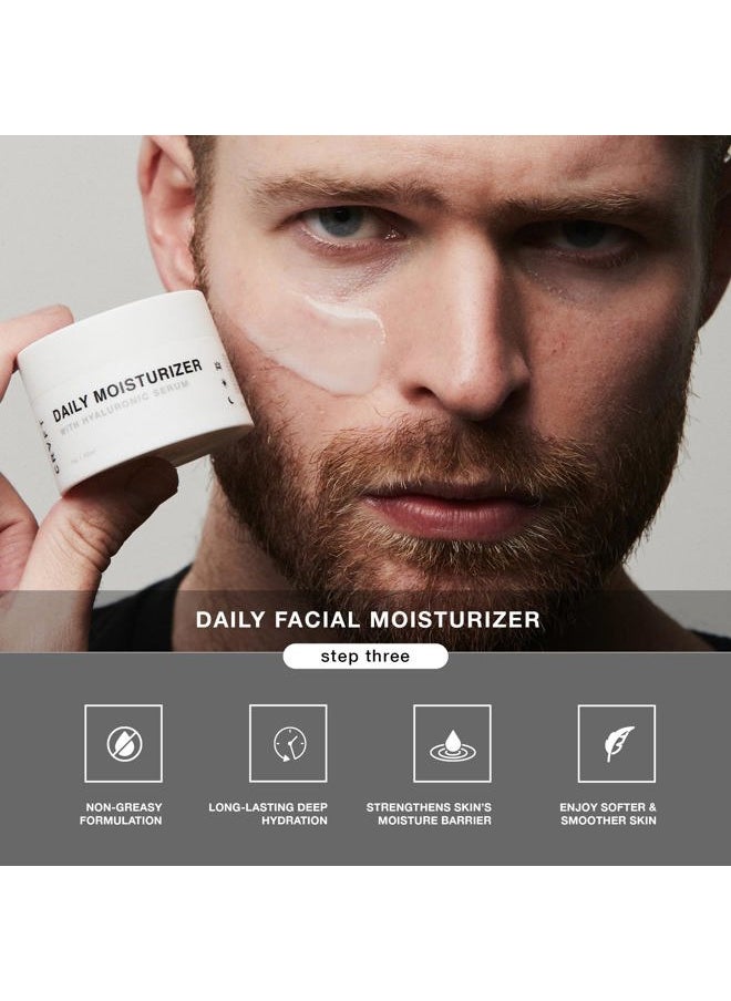 Hair Craft Co. - CRVFT Men's Facial Care Kit | Aloe Vera Face Wash 3oz | Hyaluronic Moisturizer 1oz | Charcoal Exfoliating Scrub 1.7oz | 3 Piece Complete Daily Skin Care System | Look + Feel Your Best [Scented] - Image 1
