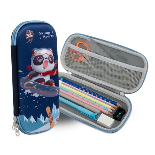 Zeinwap 3D Cover Zipper Pencil Pouch Compass with Compartments, School Supply Organizer for Students, Stationery Box, Cosmetic Zip Pouch Bag (Panda) - Image 1