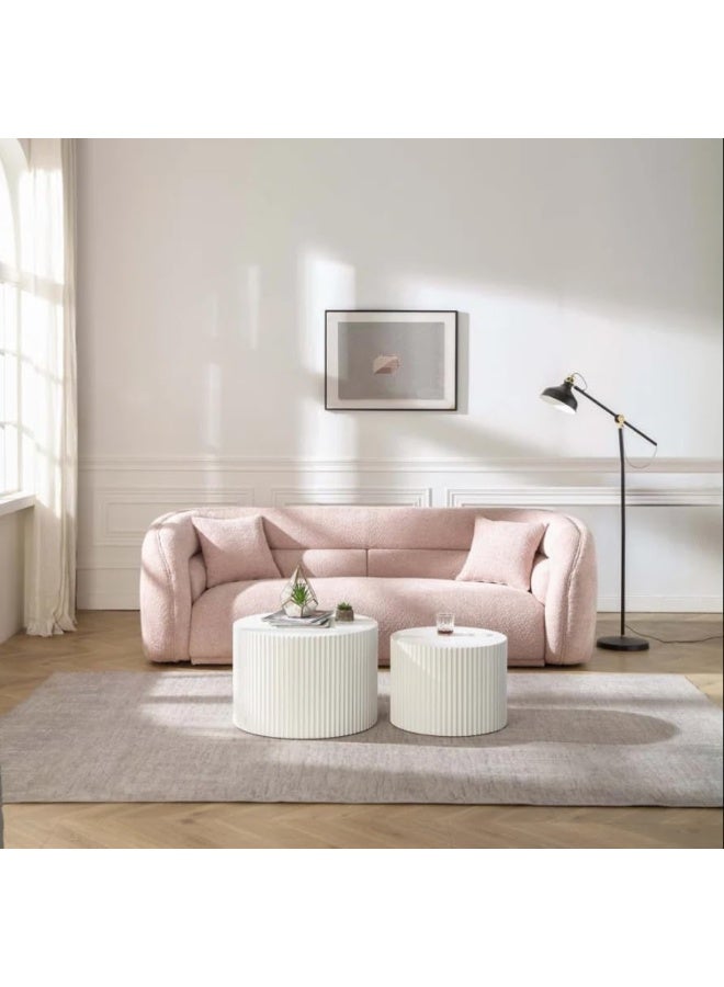 Zayn comforts Cozy Curved Cloud Sofa â€“ Comfy 3-Seater in Soft Teddy Boucle with 2 Pillows, Perfect for Living Room, Dorm, Office, or Salon (Pink) - Image 4