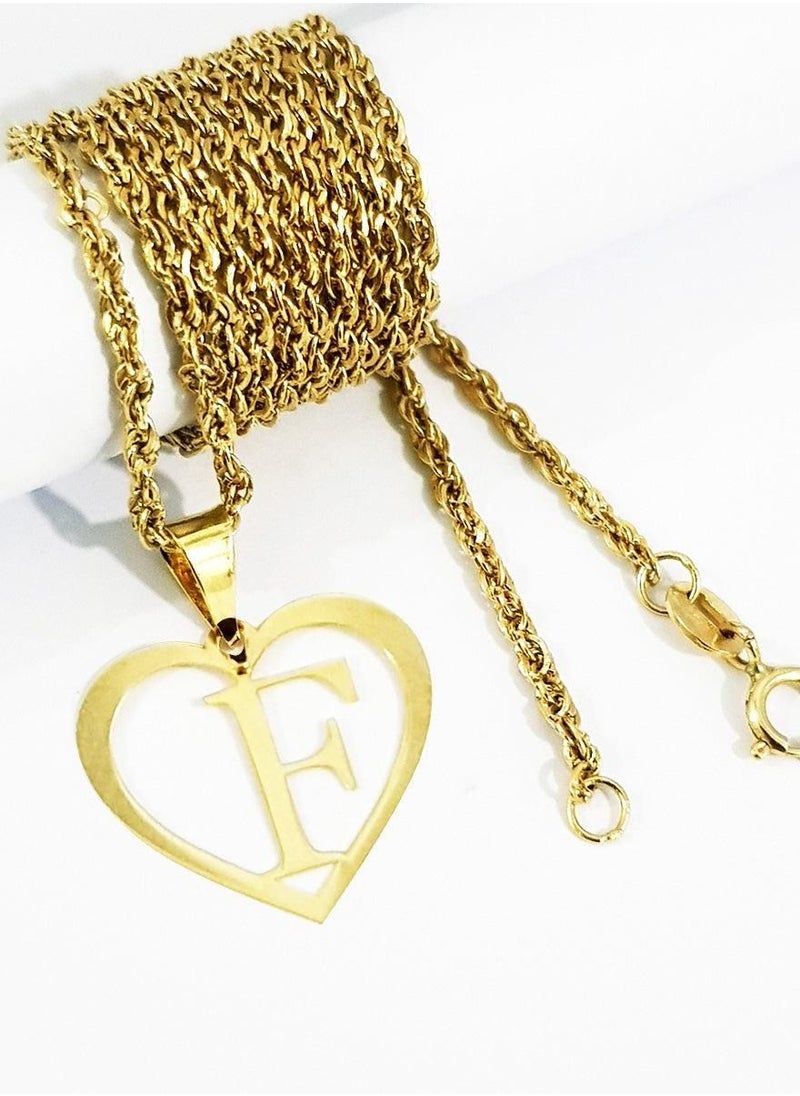 Hamsa.ae - 18K Pure Gold Heart Letter F Design Necklace - Image 1