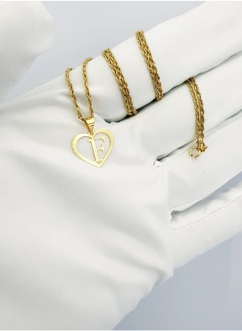 Hamsa.ae - 18K Pure Gold Heart Letter F Design Necklace - Image 1