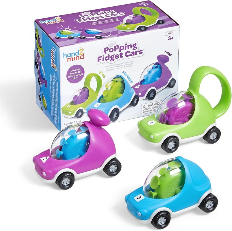 hand2mind Hand2Mind Popping Fidget Cars  Suction Cup Toys for Fine Motor Skills Toddler  Preschool Sensory Play Anxiety Relief Set of 3 - Image 1