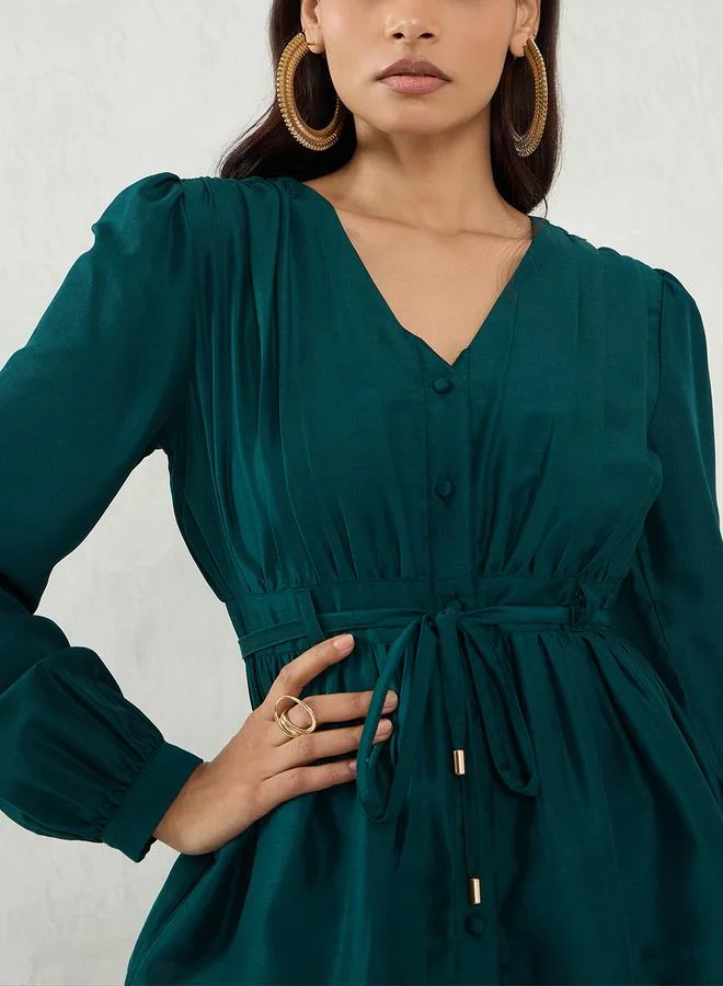 Femmella  Emerald Green Long Sleeve A-Line Mini Dress for Women | Best Price UAE