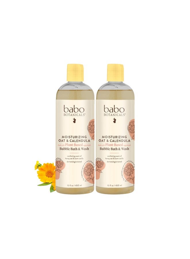 Babo Botanicals Moisturizing Plant-Based 2-in-1 Bubble Bath & Wash - with Organic Calendula & Natural Oat Milk - For Babies, Kids & Adults with Sensitive Skin - Hypoallergenic & Vegan - 15 oz - 2-Pack - Image 1