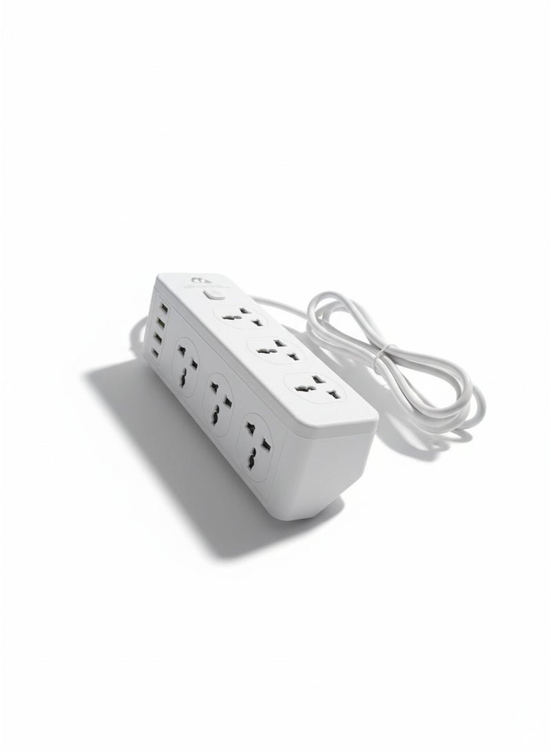 المغربي موزع طاقة متعدد المنافذ، مزود بـ 6 منافذ كهربائية عالمية، و3 منافذ USB، ومنفذ Type-C واحد، يوفر شحنًا سريعًا وآمنًا مع حماية من الحمل الزائد، وتصميم مقاوم للحريق، ومفتاح تشغيل، وشريحة ذكية للاستخدام المنزلي والمكتبي - Image 2