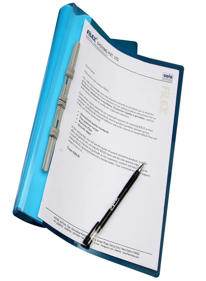 سولو ملف تقارير سولو A4 - عبوة من 10، منظم ملفات ومجلدات مستندات شفاف من سوبر لاين للمكتب، ملف عرض بلاستيكي للشهادات والمحافظ والأوراق والمشاريع (أزرق) - Image 2