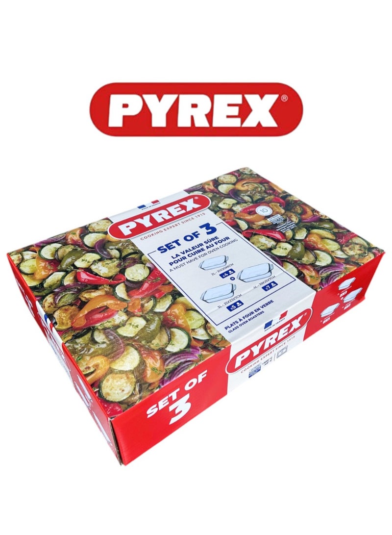 Pyrex Roaster Rectangle Set of 3, Oven, Microwave, Freezer, and Dishwasher Safe Clear - Image 1