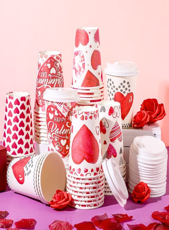 Funtery مجموعة فانتري المكونة من 48 كوب قهوة ورقي سعة 12 أونصة مع أغطية، أكواب ورقية للاستخدام مرة واحدة، لوازم حفلات عيد الحب، مشروبات ساخنة مثل القهوة والشاي، 6 أشكال - Image 2
