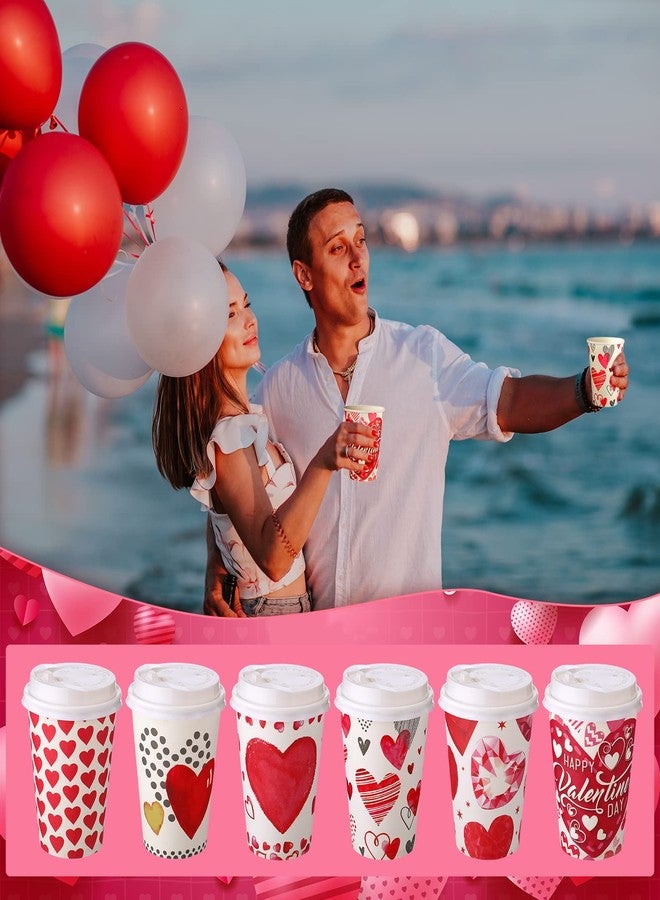 Funtery مجموعة فانتري المكونة من 48 كوب قهوة ورقي سعة 12 أونصة مع أغطية، أكواب ورقية للاستخدام مرة واحدة، لوازم حفلات عيد الحب، مشروبات ساخنة مثل القهوة والشاي، 6 أشكال - Image 4