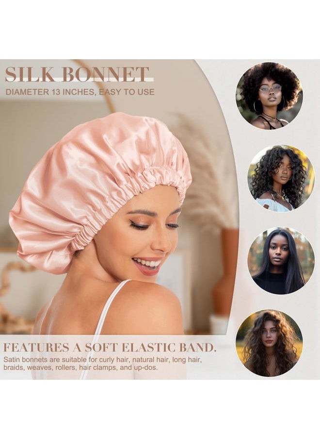 Edoneery - Satin Bonnet Silk Bonnet Hair Bonnet for Sleeping-Slouchy Beanie Hat Satin Sleep Cap for Women's Natural & Curly Hair(Peach Beige) - Image 1