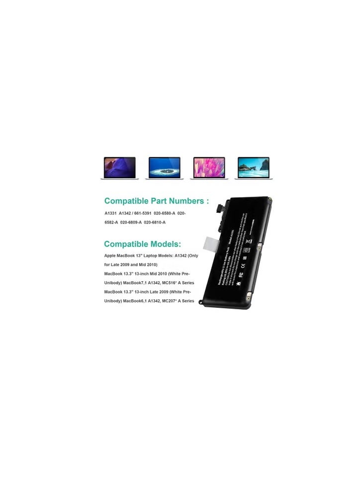 Generic Laptop battery for 13.3-inch MacBook, models A1331 and A1342, MacBook 7 MC516*/A and MacBook 6 MC207*/A series (Late 2009 and Mid 2010).  - Image 2