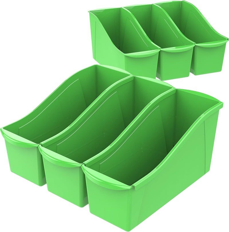 Storex Large Book Bin, Interlocking Plastic Organizer for Home, Office and Classroom, Green, 6-Pack (71104U06C) - Image 1