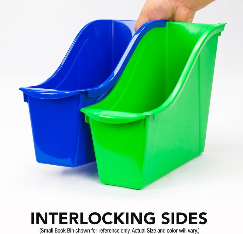 Storex Large Book Bin, Interlocking Plastic Organizer for Home, Office and Classroom, Green, 6-Pack (71104U06C) - Image 4