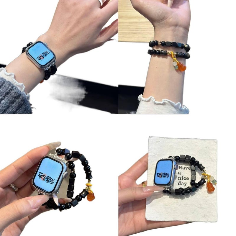 سوار ساعة ذكية سوار راتنج متوافق مع Apple Watch بملاءمة قابلة للتعديل وحزام بديل للاستخدام اليومي باللون أسود قابل للتعديل 17cm - Image 3
