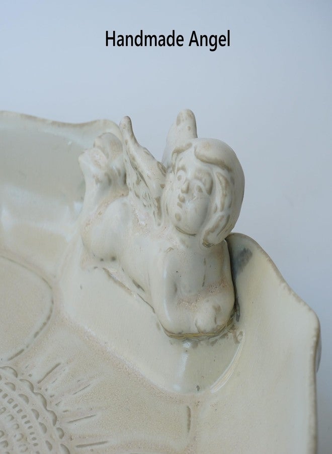 Yeaco Beige White Angel Ceramic Wild Bird Bath Bowl or Feeder for Outdoor Garden, Bowl Only - Image 3