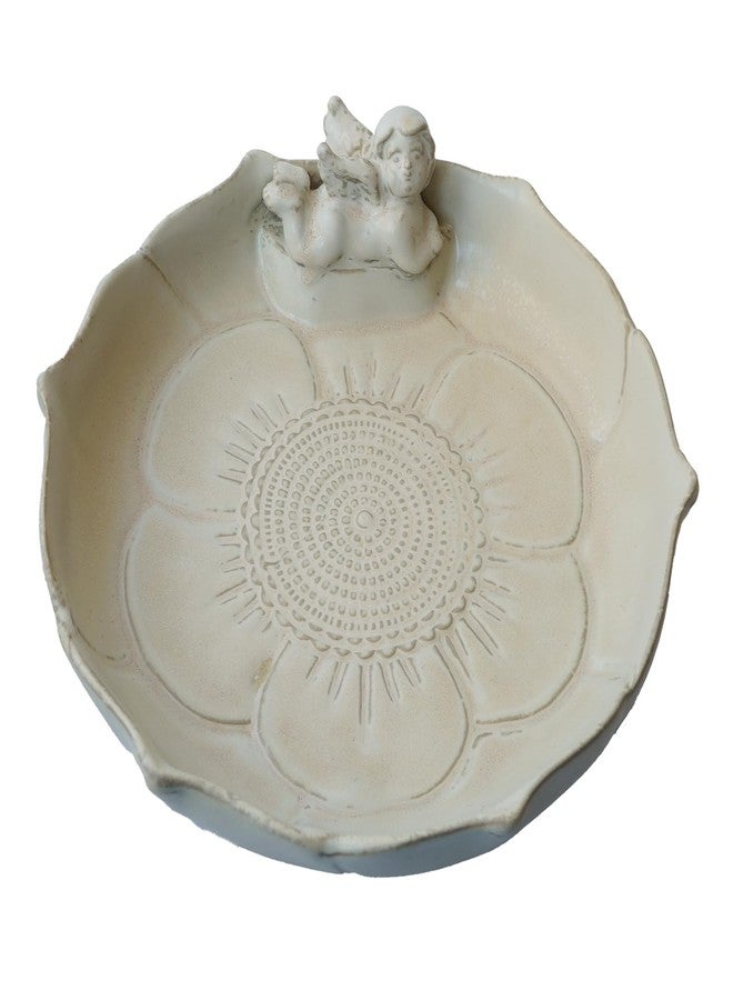 Yeaco Beige White Angel Ceramic Wild Bird Bath Bowl or Feeder for Outdoor Garden, Bowl Only - Image 1