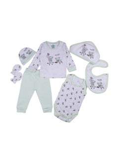 Babies Basic 7 Piece Unisex 100% Cotton Gift Set Include Bib, Pyjama, Mitten, Cap, Romper, Top And Bottom Set  - Image 1